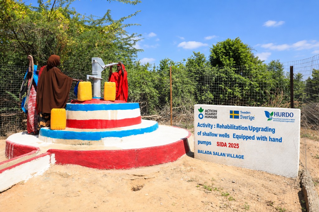 Rehabilitated shallow well with handpump in Baladale village, supported by Action Against Hunger, Sweden and HURDO