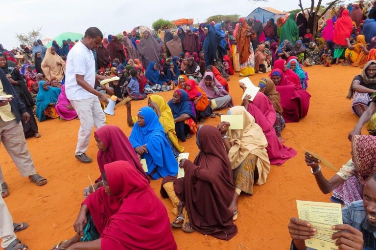 Community gathering with women participating in a HURDO outreach session in Somalia